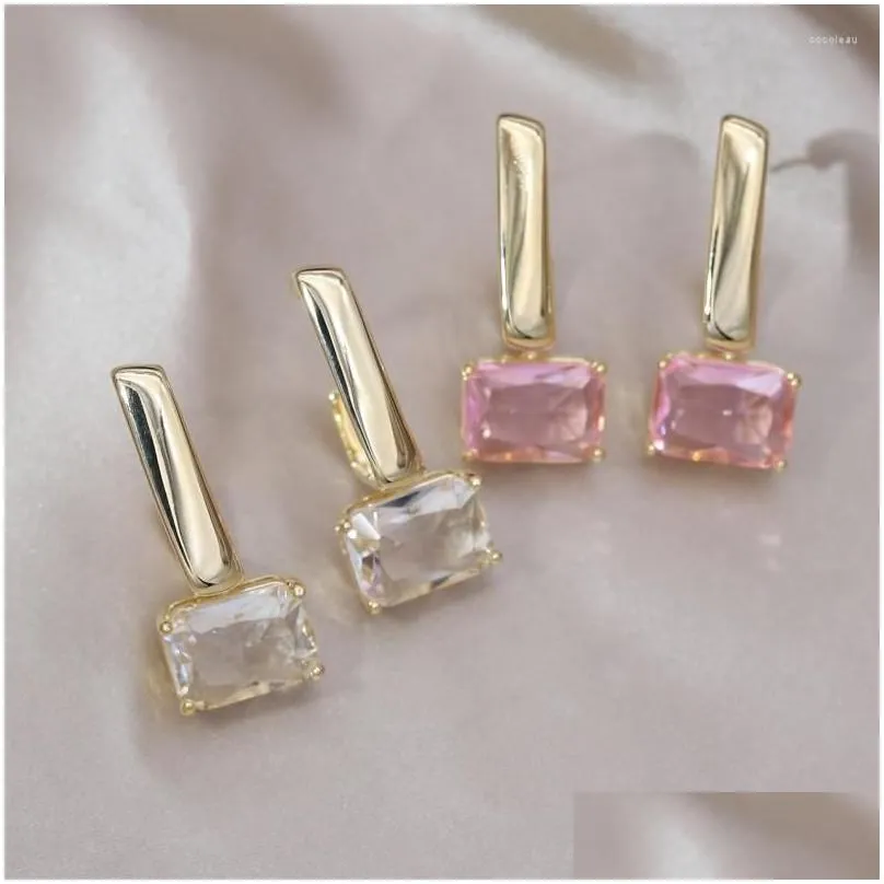 Dangle Earrings South Korea Design Fashion Jewelry 14K Gold Plated Square Pendant Glass Elegant Women`s Prom Party Accessories