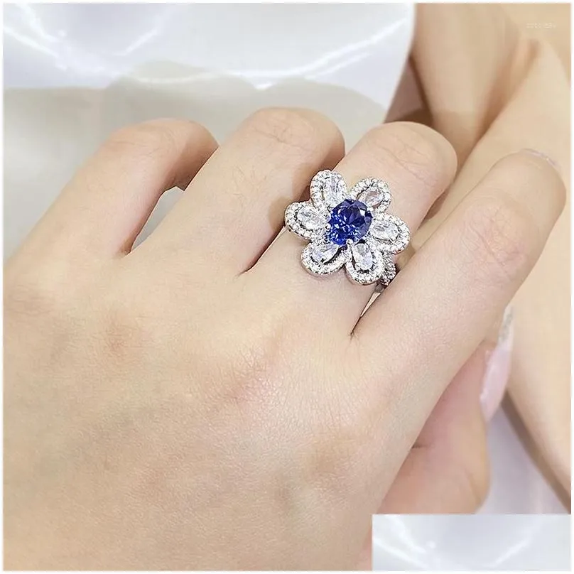 Cluster Rings 925 Sterling Silver Natural Diamond With Mini Sapphire Ring For Women Fine Anillos De Jewelry Box