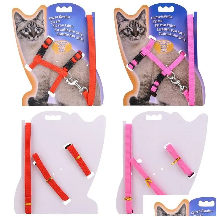 Dog Collars & Leashes Cat Harness Leash Set Adjustable Nylon Pets Traction Rope Puppy Kitten Small Animal Pet Lead Belt Drop Delivery Dhbdw