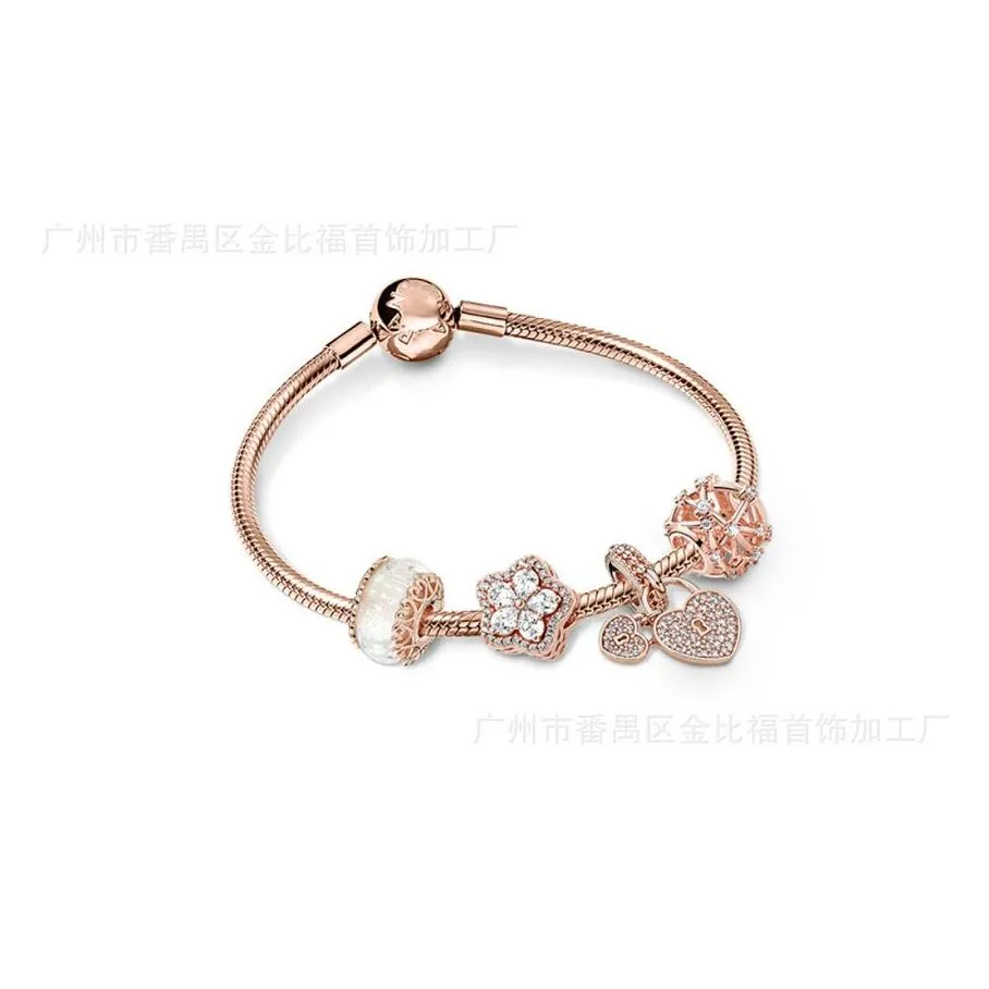 Fine jewelry Authentic 925 Sterling Silver Bead Fit Charm Bracelets Rose Gold Hollow Constellation Shining Daisy Safety Chain Pendant DIY