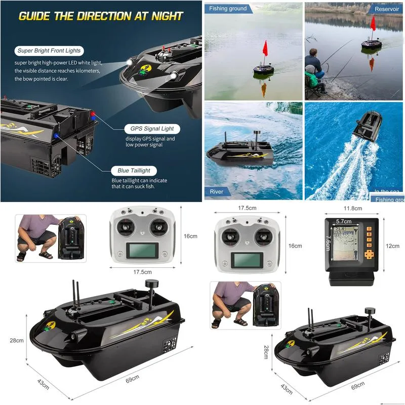 Tools GPS RC Fish Bait Boat 8kg Load with 600M Remote Control Sea Fishing Bait Boat with Fish Finder Fishing Accessories