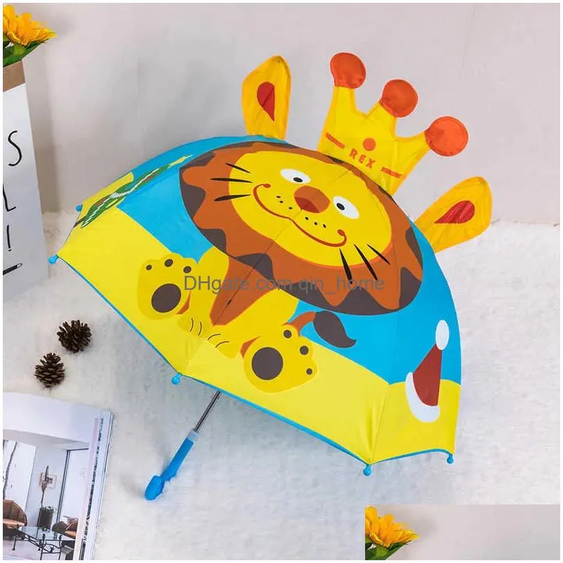 cute cartoon kids umbrella animation creative long-handled 3d ear modeling childrens umbrella for boys girls 8k sunshade 210925