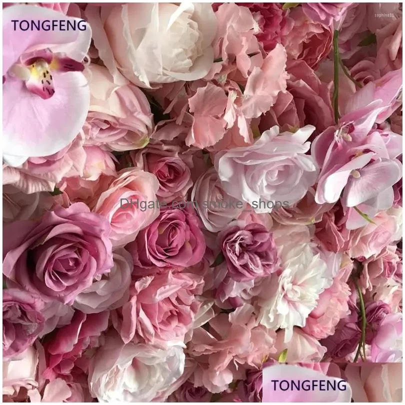 decorative flowers tongfeng pink fleurs artificielles silk rose orchid peony 5d roll up flower wall panel wedding party backdrop
