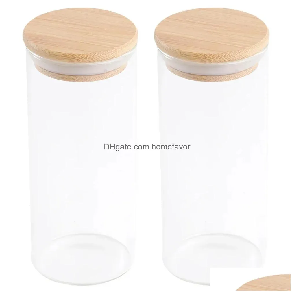 2 pcs sealed jar glass pot cookie candy storage jars food containers wooden cover snack 240307