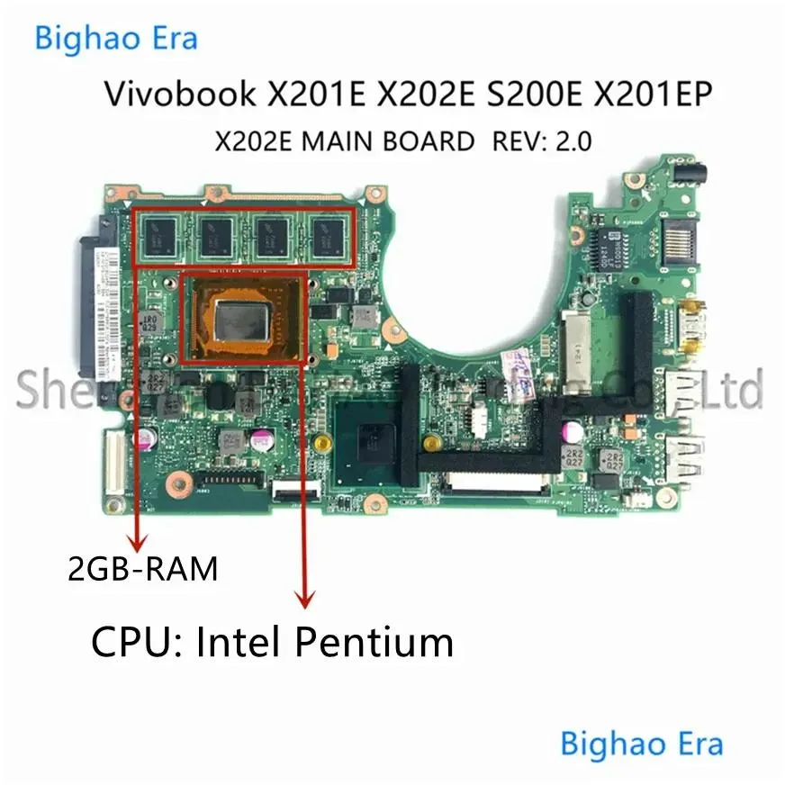 Motherboard For Asus S200E X202EP X202EV X202E X201E Laptop Motherboard With Intel i3 i5 CPU 4GB Menory 100% Fully Tested