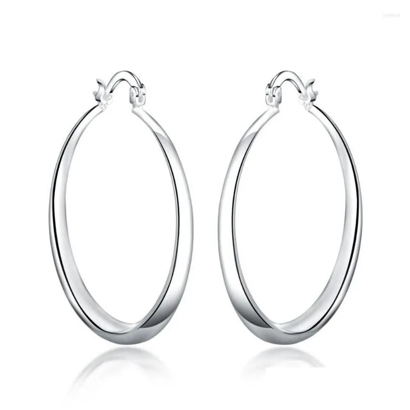 Hoop Earrings Fine 4cm Diameter 925 Sterling Silver Big Circle Women Fashion Jewelry Christmas Gifts Wedding Party