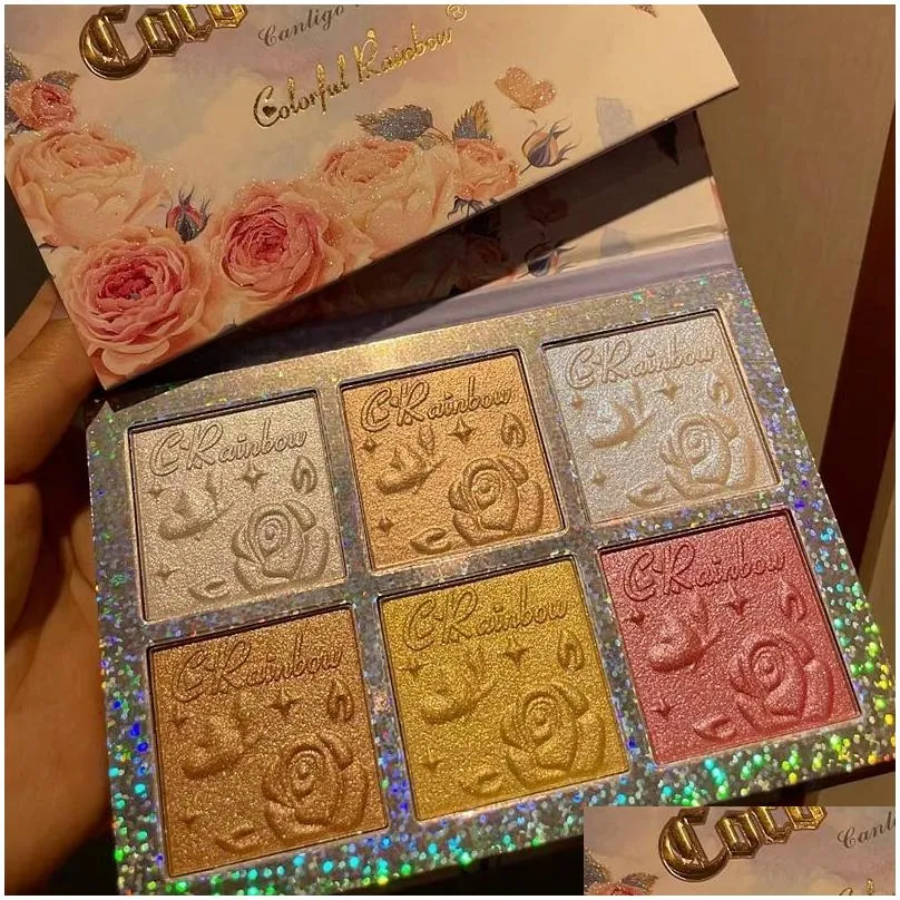 Body Glitter 6 Color Highlighter repair blush Bronzer powder pallet brighten pearl shimmer Eye shadow multi functional makeup face palette