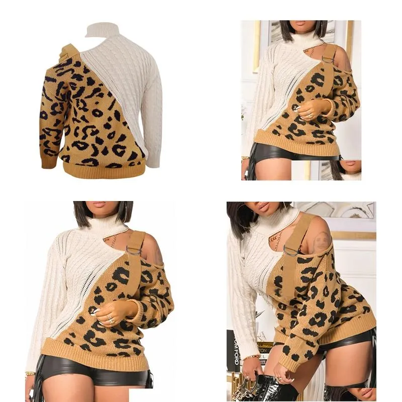 lw Plus Size Sweater Leopard Print Cut Out Sweater winter lg sleeve m Oversized Loose Sweaters casual Pullovers Tops c89U#