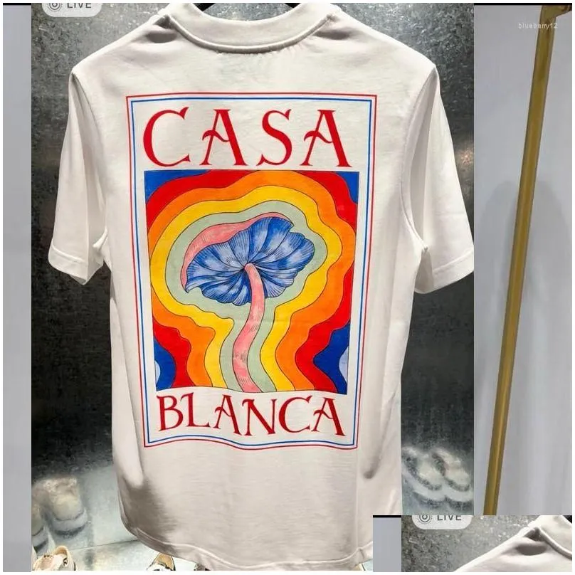 Men`s T Shirts Designer Tees Rainbow Mushroom Letter Print Short Sleeve Tops Cotton Loose Men Women Shirt