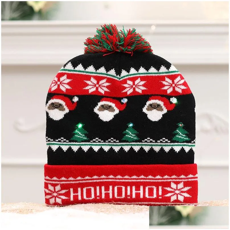 17 style led christmas hats winter warm cartoon cap adult children kids xmas glow knitted beanies