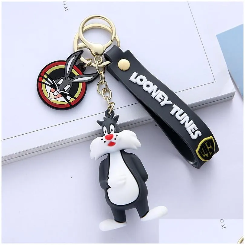 fashion PVC kawaii kids anime keyring chain 3d animal key chain cartoon Creative Bugs Bunny keychain