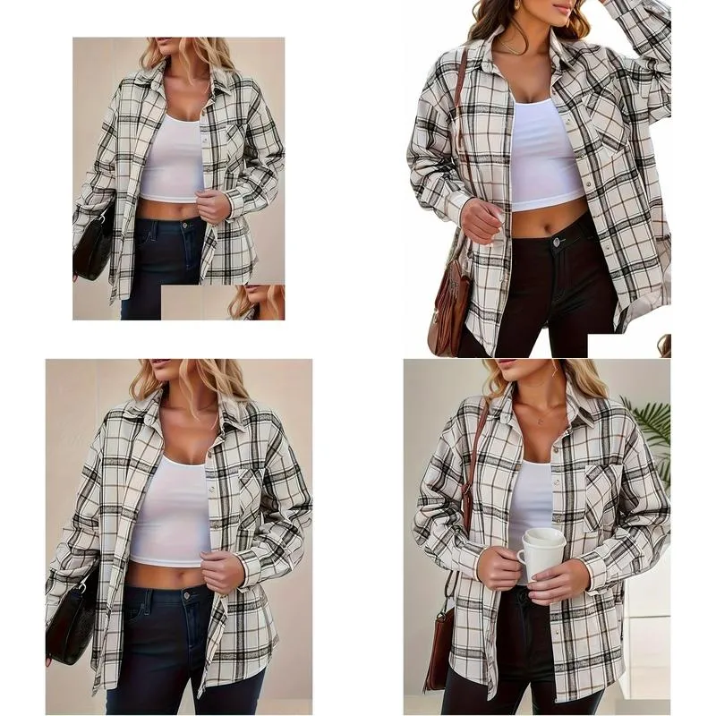 plus Size Women`s Plaid Patched Casual Lg Sleeve Shirt O0FT#