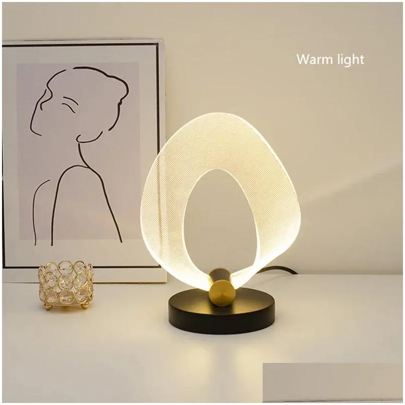 Table Lamps Nordic Led Lamp 3 Color Dimming Touch Switch Light Home Decoration Bedroom Bedside Living Room Acrylic Desk Drop Delivery Dhufi