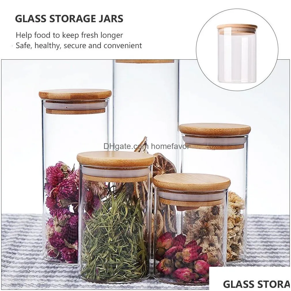 2 pcs sealed jar glass pot cookie candy storage jars food containers wooden cover snack 240307