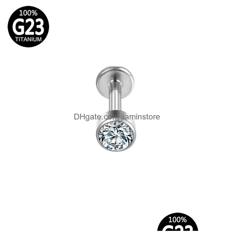 Titanium Piercing Cartilage Tragus G23 Labret Industrial Crystal Lip Stud Hinge Segment Diaphragm Earrings Helix Body Jewelry