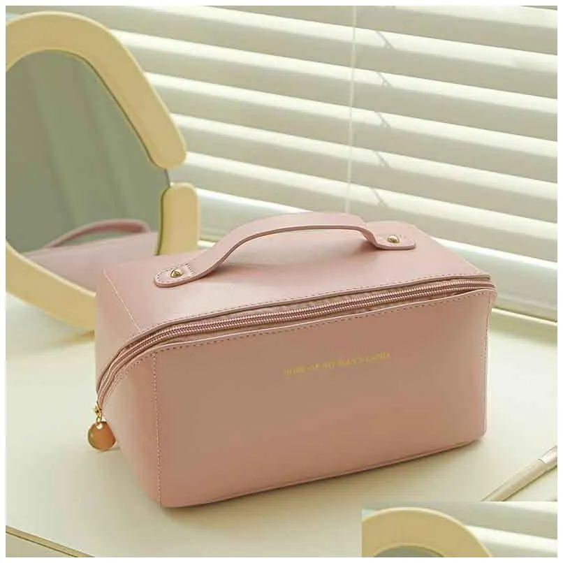 Handle Large Capacity Travel Cosmetic Bag Waterproof PU Leather Makeup Bags Zipper Pouch for Women Girl