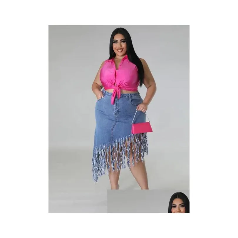 lg Denim Skirt for Women Elegant Chic Summer Large Size Skirt Tassel Fi Skirt Jeans Plus Size Wholesale Dropship T5e5#