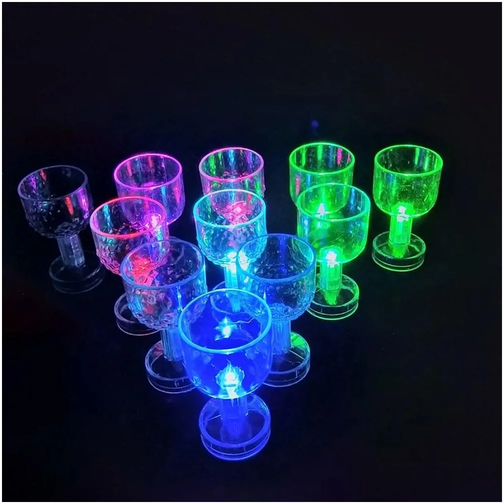 Wine Glasses Led Flash Color Change Water Activated Light Up Champagne Beer Whiskey 50Ml Drinkings Glass Sleek Design Drinking Cockt Dhjse