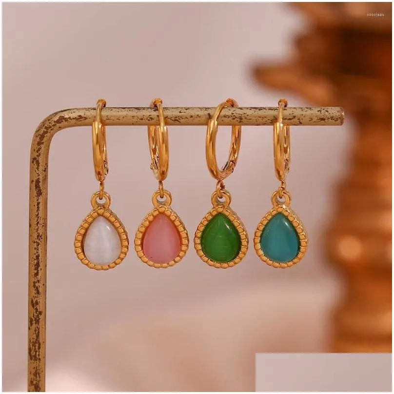 Dangle Earrings Arrival Lovely Coloured Opal Hoop 18K Gold Plated Drop Shape For Women Waterproof Jewellery