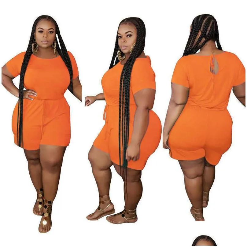 Designer fashion women`s plus-size Jumpsuit new fashion casual loose solid color bandage large women