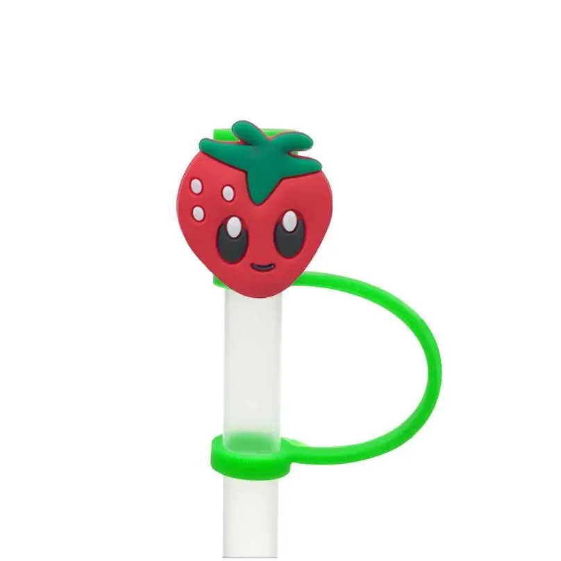 custom fruits silicone straw toppers accessories cover charms reusable splash proof drinking dust plug decorative 8mm straw