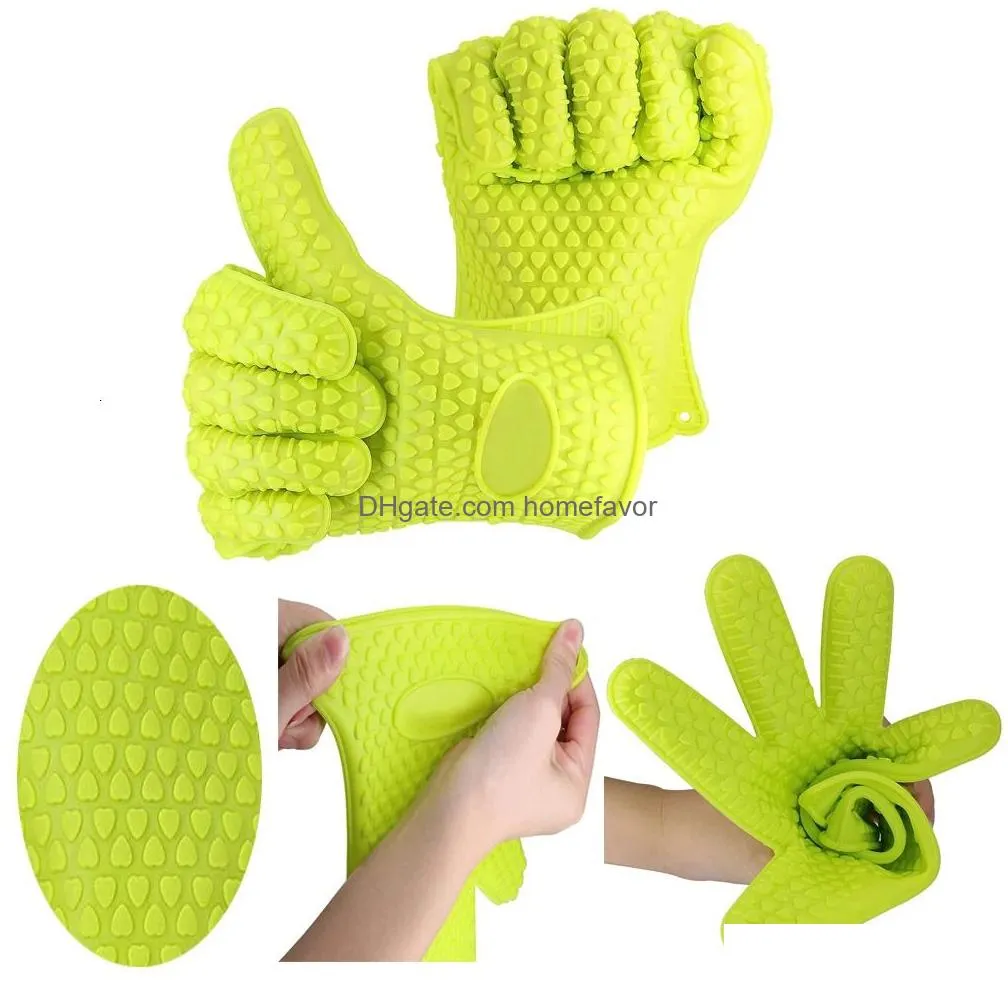 silicone heat-resistant oven glovesflexible non-slip microwave oven gloveterproof and easy to clean bbq goves baking mitten 240227