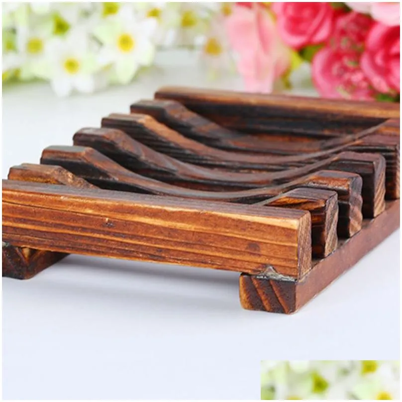 natural wooden bamboo soap dish tray holder storage soap rack plate box container for bath shower plate