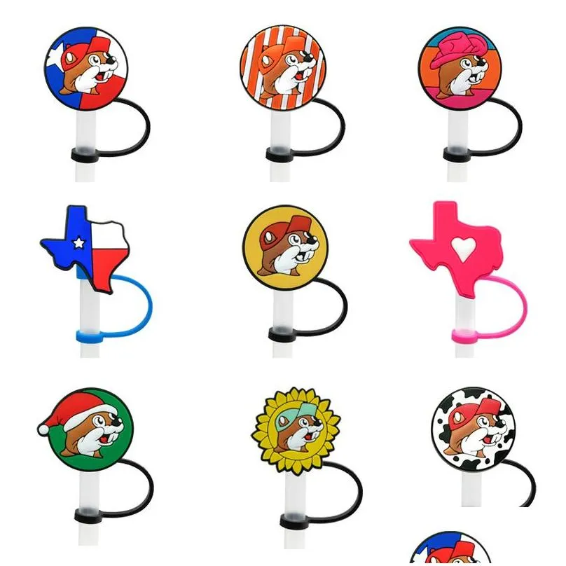 custom texas style pattern soft silicone straw toppers accessories cover charms reusable splash proof drinking dust plug decorative 8mm straw party