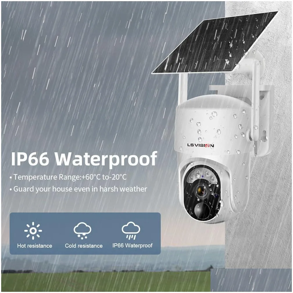 Ip Cameras Ls Vision 2K Solar Wireless Security Camera Outdoor 4Mp Sim Wi Fi 4G Cam 360 Ptz 230414 Drop Delivery Dhzbj