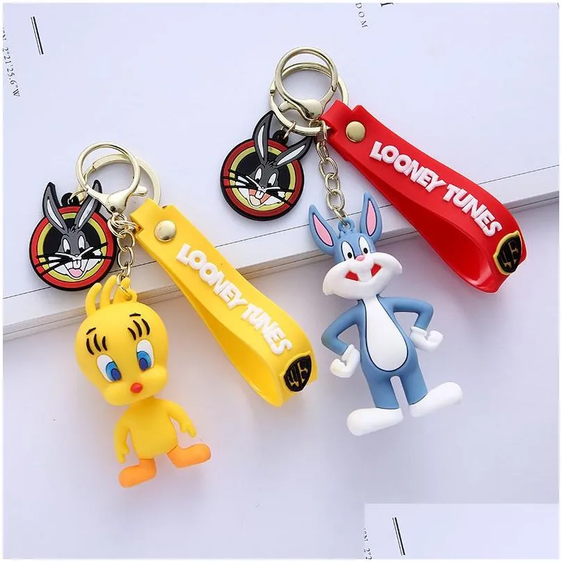 fashion PVC kawaii kids anime keyring chain 3d animal key chain cartoon Creative Bugs Bunny keychain