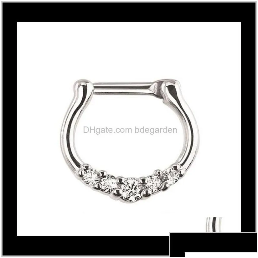 Rings Studs Jewelry Surgical Steel Septum Clicker Ring Punk Women Men Zircon Nose Hoop Body Ps0894 6Nfpc