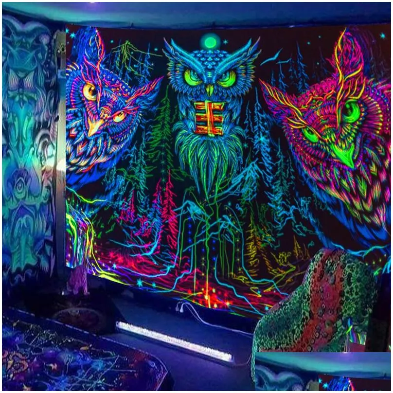 Tapestries Escent Tapestry European And American Black Light Hanging Cloth Poster Home Decoration Background Psychedelic Trippy 23021 Dhmrj