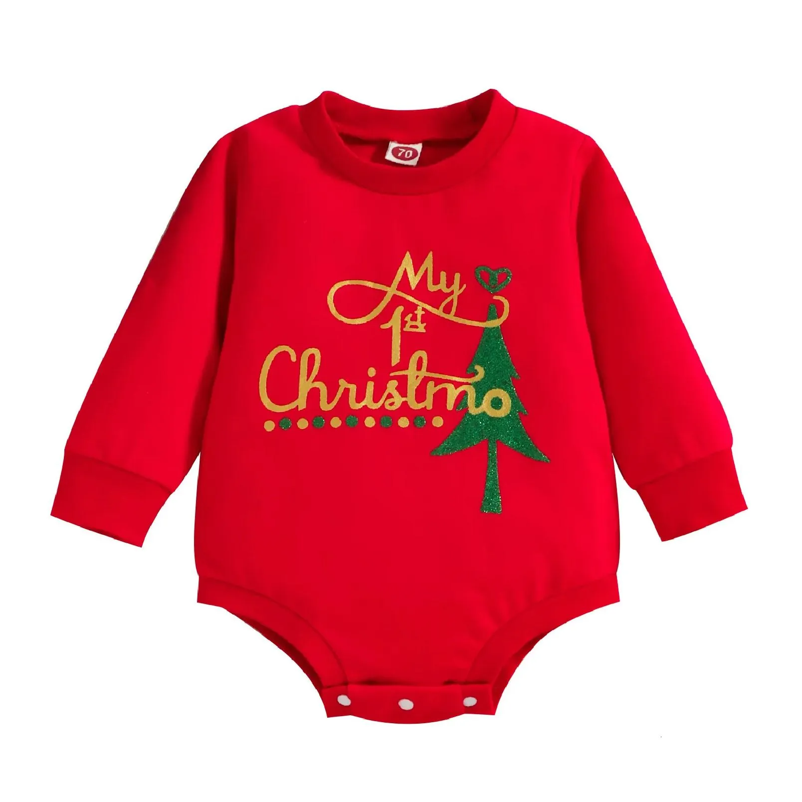 rompers infant baby girl boy christmas bodysuit long sleeves santa letter print jumpsuit 3-18m 230811