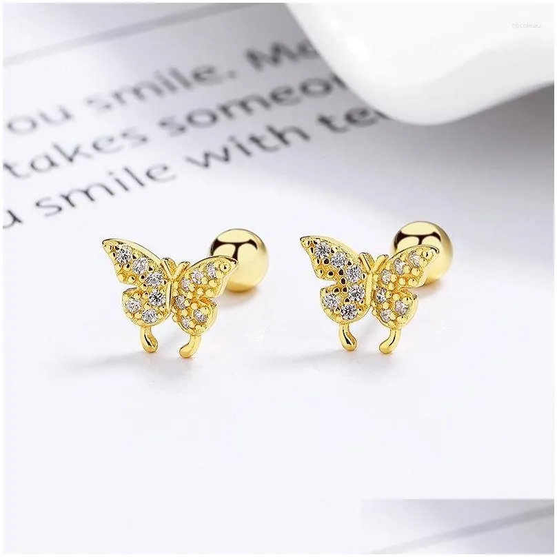 Stud Earrings Fashion 925 Sterling Silver Sweet Mini Butterfly Zircon For Women Girl Earriing Daily Wear Jewelry