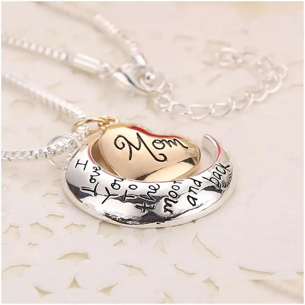 heart jewelry necklace party favor i love you to the moon and back mom pendants necklace mother day gift