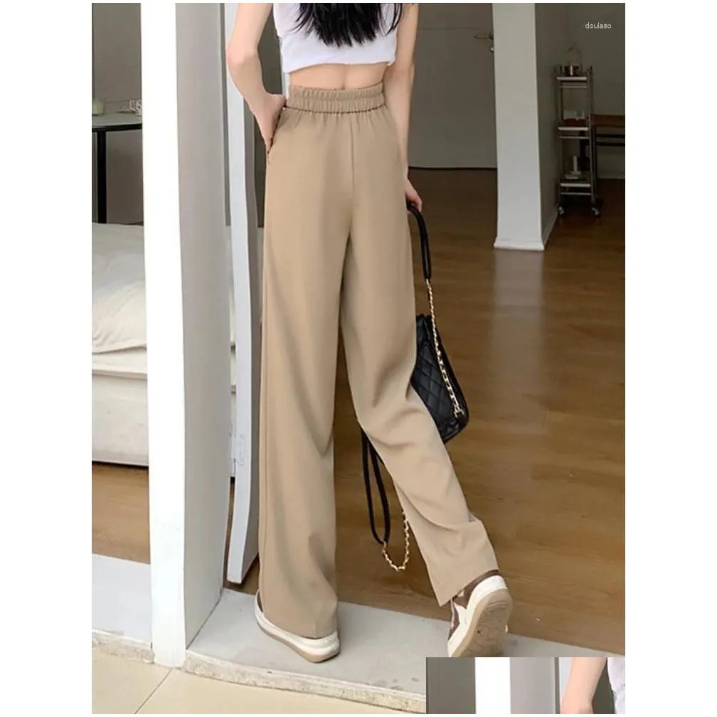 Women`S Pants & Capris Womens Wide Leg Women Sagging Sensation Loose Black White Suit Autumn Korean High Waist Tailoring Drop Deliver Dhrlf