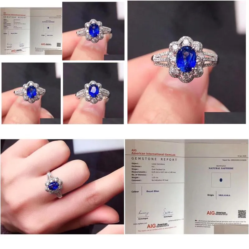 Cluster Rings Y409 Blue Sapphire Ring 1.05ct Real Pure 18 K Natural Gemstone Gold Diamonds Stone Female