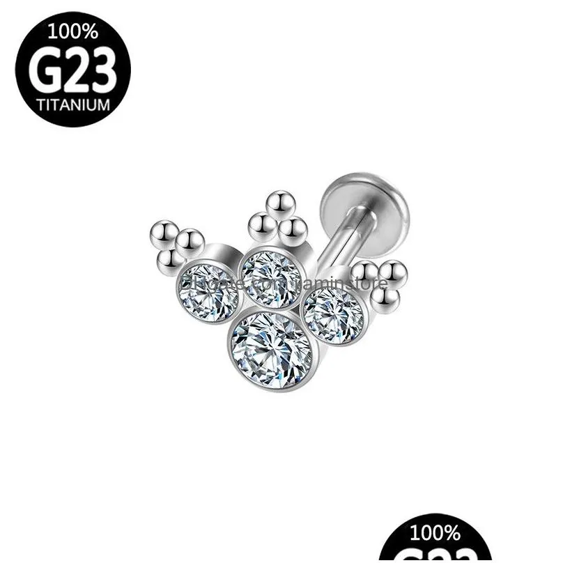 Titanium Piercing Cartilage Tragus G23 Labret Industrial Crystal Lip Stud Hinge Segment Diaphragm Earrings Helix Body Jewelry
