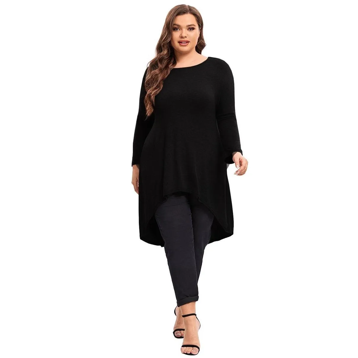 plus Size Lg Sleeve Elegant Spring Autumn Blouse Women Lg Hi Low Fit Flare Swing Tops Large Size Loose Tunic 5XL 6XL 7XL 8XL l1yX#