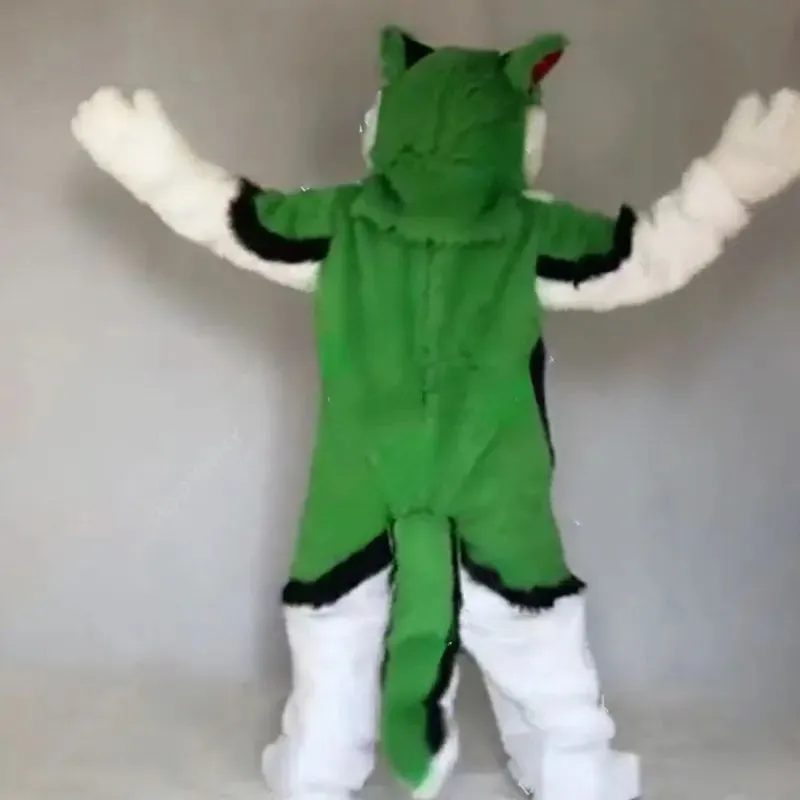 Discount factory Wolf Green Long Fur Furry Costume Husky Dog Fox Mascot Costume Fancy Dress Birthday Birthday Party Christmas Suit Carnival Unisex Adults