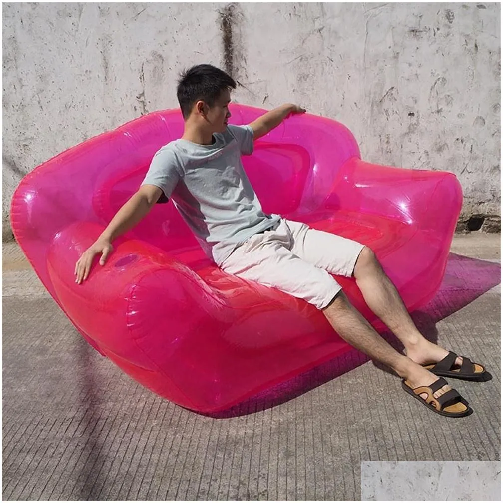 Outdoor Games & Activities Home Inflatable Clear Pink/Green/Blue Double Person Air Sofa Bubble Chair Summer Water Beach Party Blow Up Dhgyp