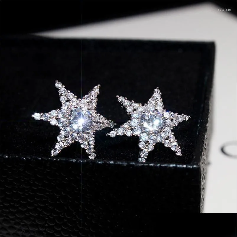 Stud Earrings High Quality Delicate Cubic Zircon Star Fashion Women Jewelry White Gold Color Crystal