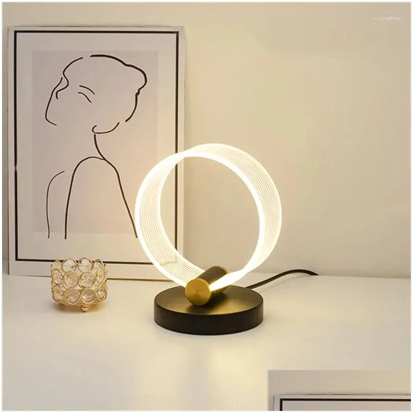 Table Lamps Nordic Led Lamp 3 Color Dimming Touch Switch Light Home Decoration Bedroom Bedside Living Room Acrylic Desk Drop Delivery Dhufi