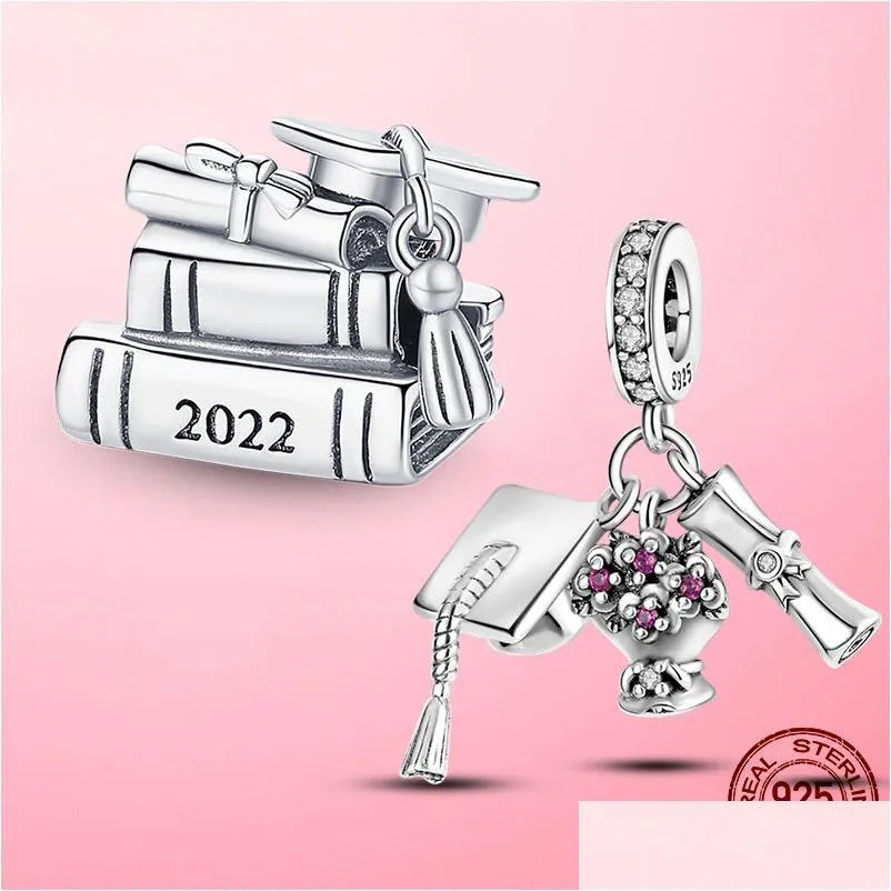 925 Silver Charm Beads Dangle Graduation Books Charm Bead Fit Charms Bracelet DIY Jewelry Accessories