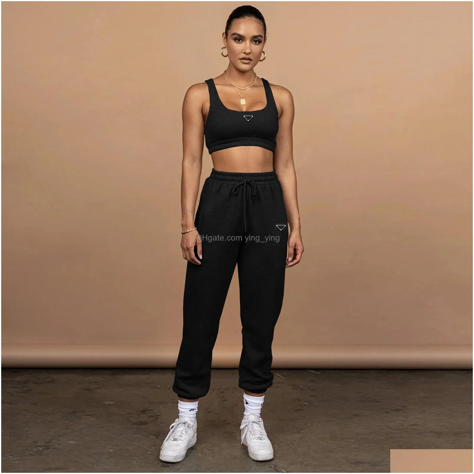 parada designer brand womens tracksuits womens navel-baring tank top tie-up trousers two-piece sports fitness running suit jogging clothes vest sweatpants