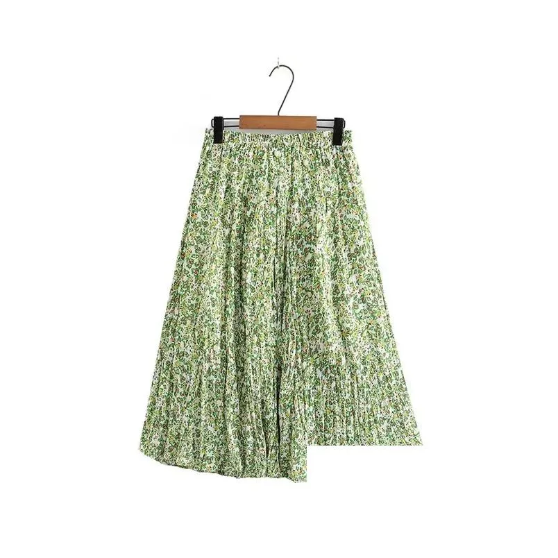 plus Size Women`s Skirt Polyester Print Skirt Stretch Elastic Waist Floral Large Hem Umbrella Skirt Double-Layer Floral Y419#