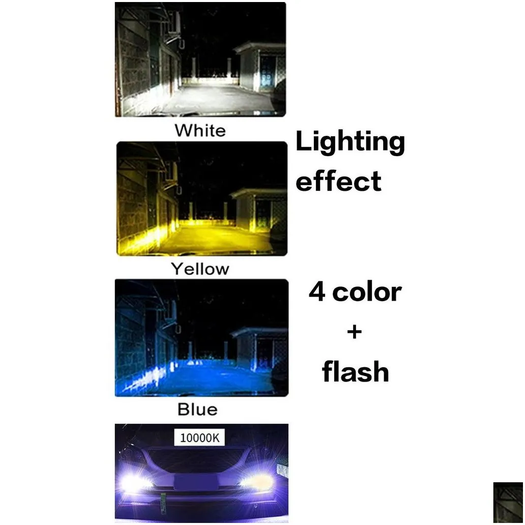 2Pieces F2 Four colors Flash LED Car Headlight 10000LM Auto LED H4 H1 H7 H8 H9 H11 H16 9005 HB3 9006 HB4 3000K 6000K 10000K