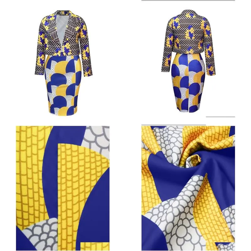 lw Plus Size Geometric Print Patchwork Blazer Skirt Set Autumn Elegant Lg Sleeve Lapel Neck Skinny 2 Piece Sets Women Outfit 468R#