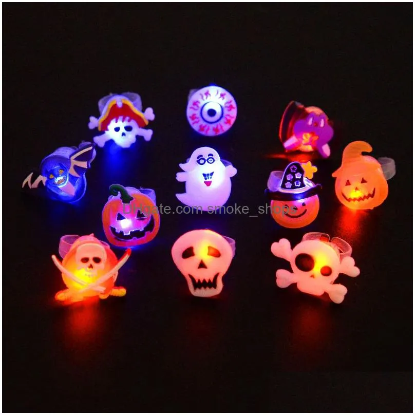 50pcs halloween led flashing light rings horror pumpkin ghost spider glow finger rings for kids halloween party cosplay supplies