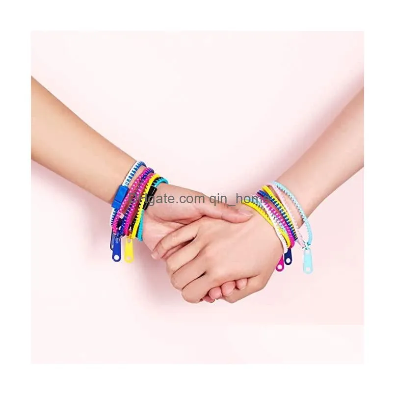 dhs bracelets toys party zipper bracelet 7.5 inches s toy sensory neon color friendship for kids adults christmas gifts